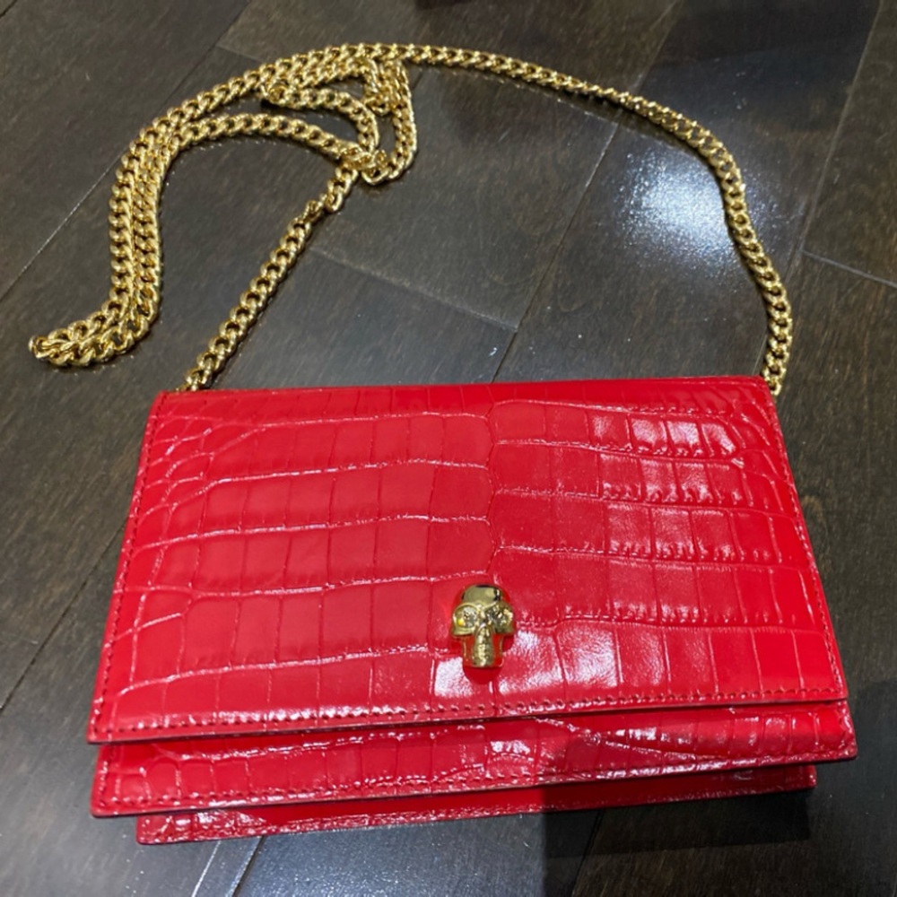 Alexander Mcqueen Red Small Skull Bag